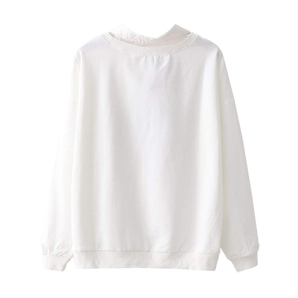 Kawaii Rabbit Sweatshirt with Fake Layered Collar Cute Long Sleeve Pullover for Girls